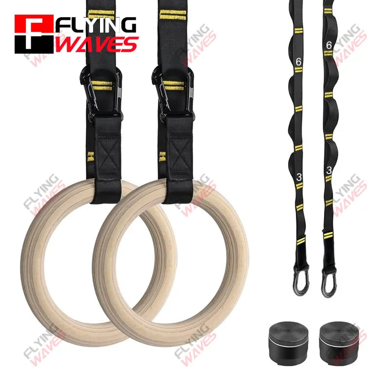 Wooden Gymnastic Rings – Adjustable Straps for Strength, Control & Stability