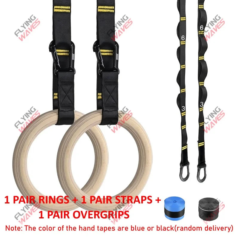 Wooden Gymnastic Rings – Adjustable Straps for Strength, Control & Stability