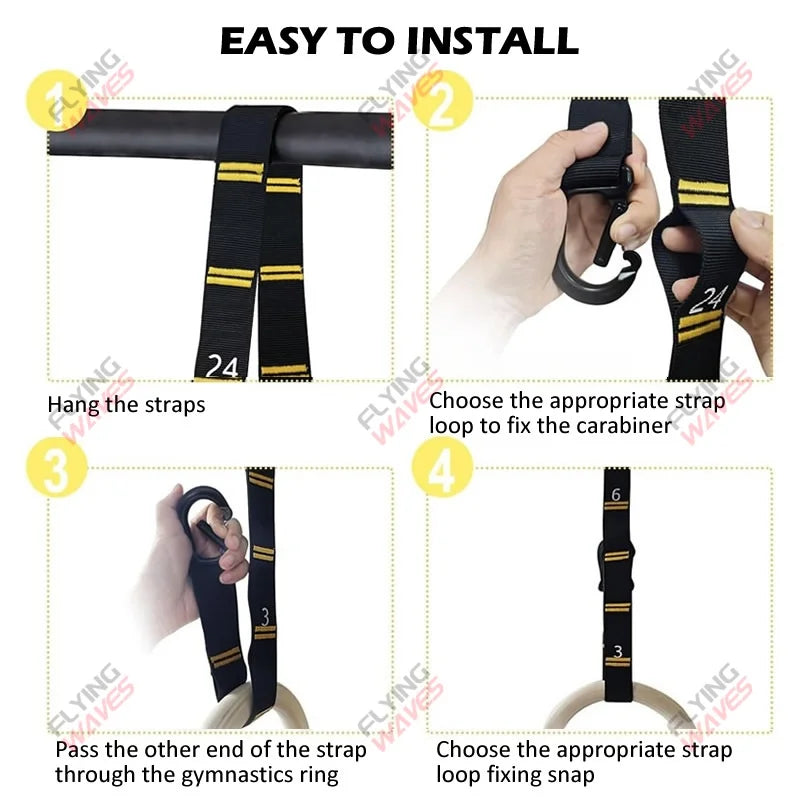 Wooden Gymnastic Rings – Adjustable Straps for Strength, Control & Stability