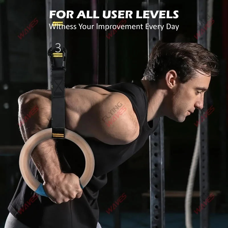 Wooden Gymnastic Rings – Adjustable Straps for Strength, Control & Stability
