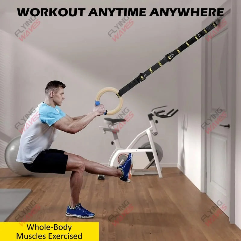 Wooden Gymnastic Rings – Adjustable Straps for Strength, Control & Stability