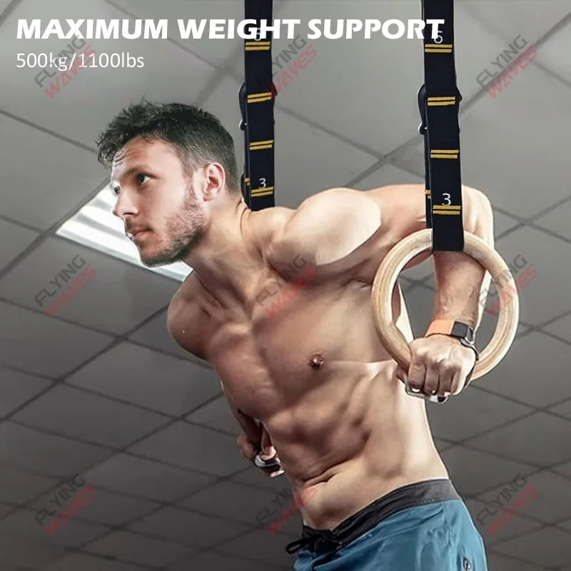 Wooden Gymnastic Rings – Adjustable Straps for Strength, Control & Stability